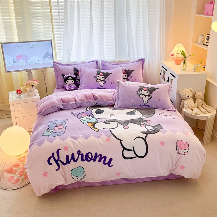 91家纺网 家纺一手货源 找家纺 （总）金爱家 2025新款正版三丽鸥授权大版卡通平网数码印花加厚高克重牛奶绒系列四件套-第二批