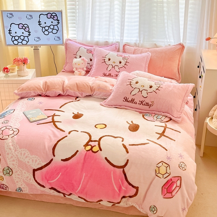 91家纺网 家纺一手货源 找家纺 （总）金爱家 2025新款正版三丽鸥授权大版卡通平网数码印花加厚高克重牛奶绒系列四件套-第二批