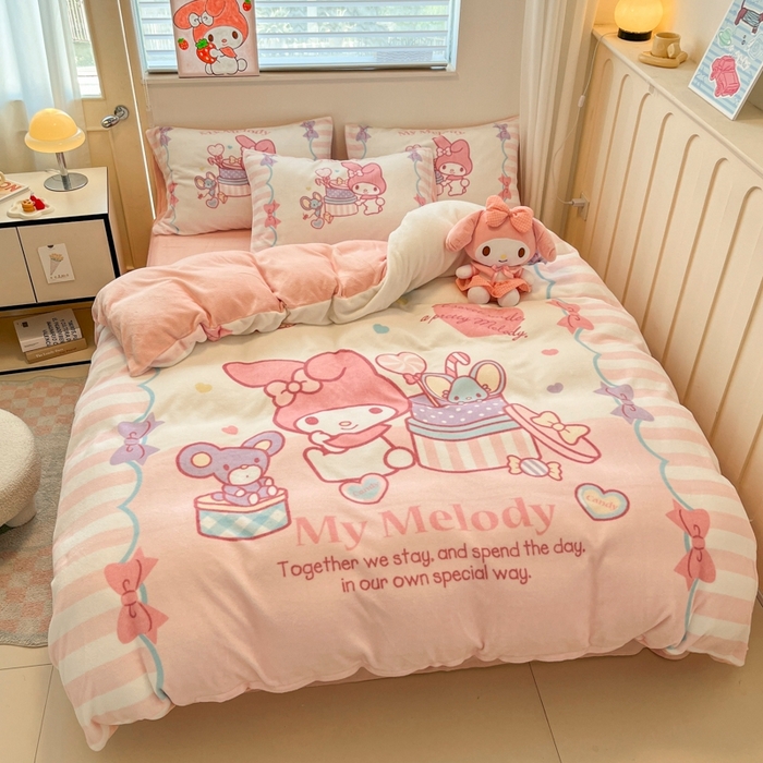 91家纺网 家纺一手货源 找家纺 （总）金爱家 2025新款正版三丽鸥授权大版卡通平网数码印花加厚高克重牛奶绒系列四件套-第二批