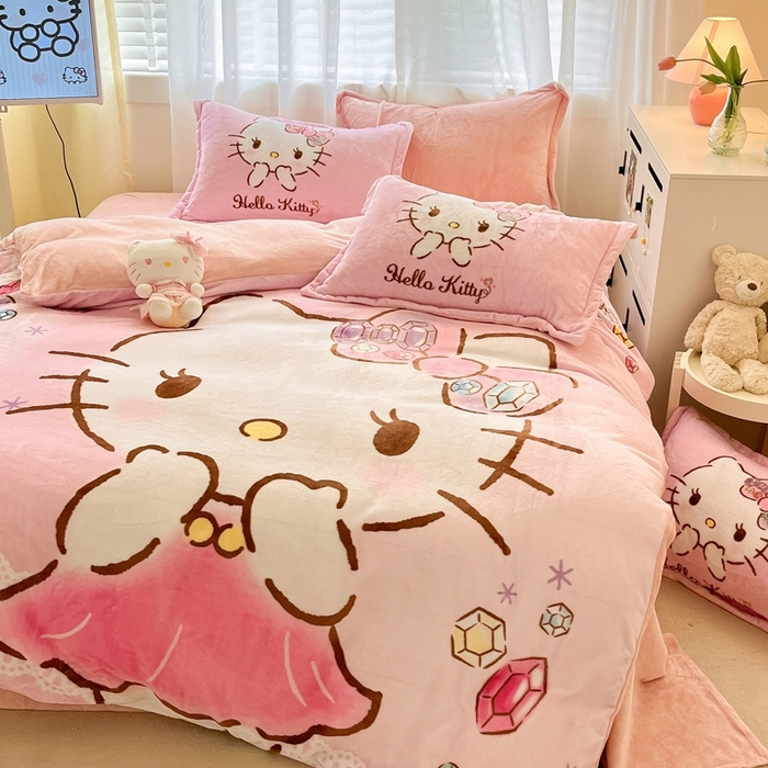 91家纺网 家纺一手货源 找家纺 （总）金爱家 2025新款正版三丽鸥授权大版卡通平网数码印花加厚高克重牛奶绒系列四件套-第二批