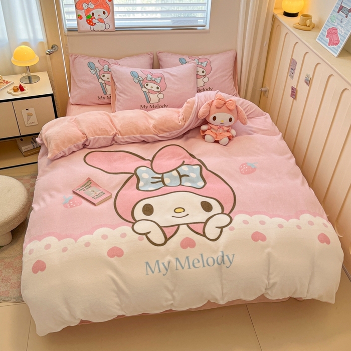 91家纺网 家纺一手货源 找家纺 （总）金爱家 2025新款正版三丽鸥授权大版卡通平网数码印花加厚高克重牛奶绒系列四件套-第二批