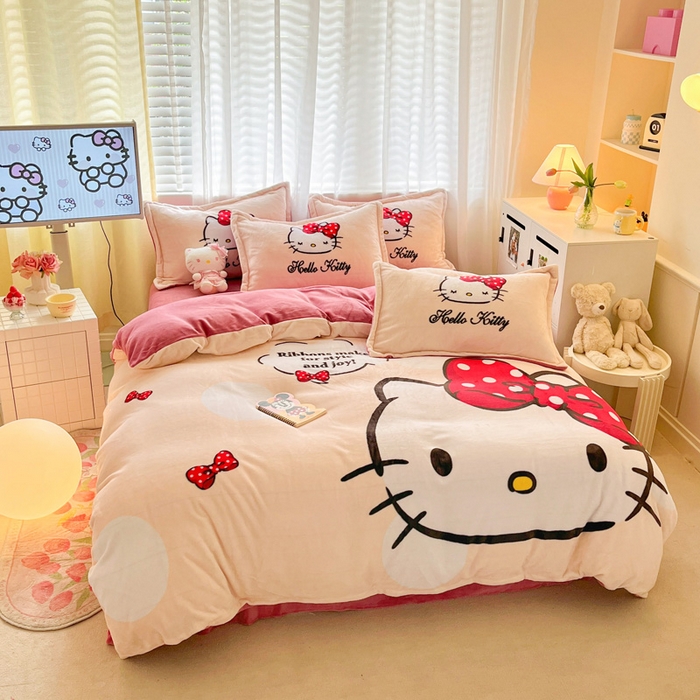 91家纺网 家纺一手货源 找家纺 （总）金爱家 2025新款正版三丽鸥授权大版卡通平网数码印花加厚高克重牛奶绒系列四件套-第二批