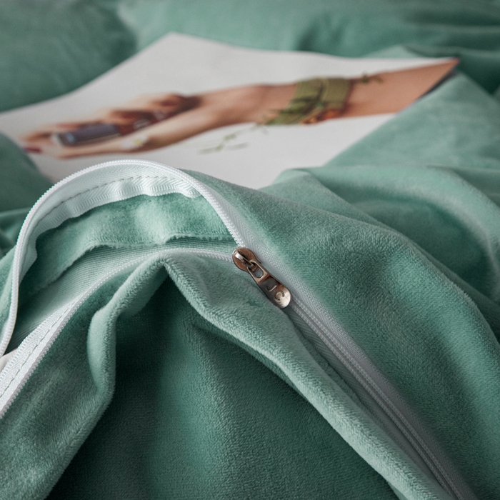 91家纺网 家纺一手货源 找家纺 悦织湾家纺 2025新款水晶绒刺绣羽毛四件套纯色床单被套枕套学生宿舍单双人床三四件套 羽毛-浅水绿