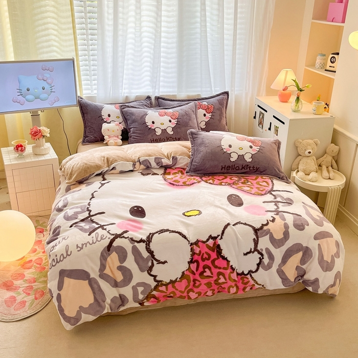 91家纺网 家纺一手货源 找家纺 （总）金爱家 2025新款正版三丽鸥授权大版卡通平网数码印花加厚高克重牛奶绒系列四件套-第二批