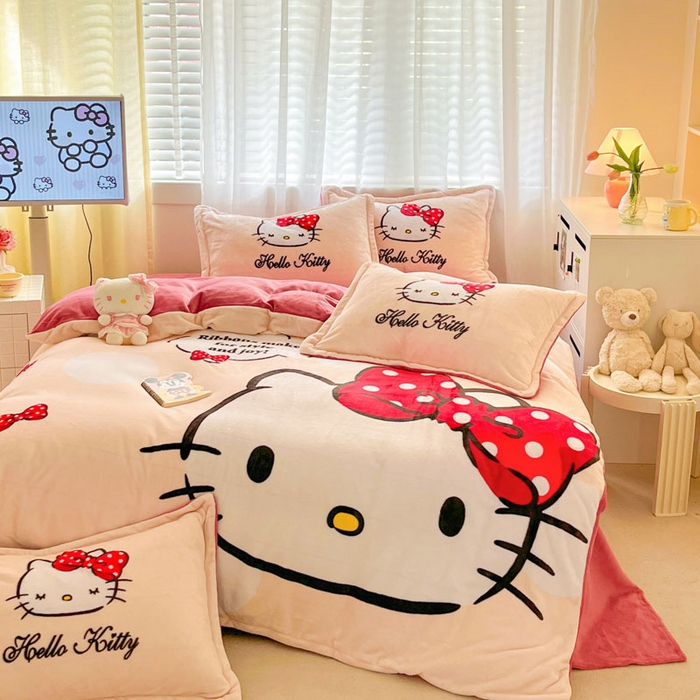 91家纺网 家纺一手货源 找家纺 金爱家 2025新款正版三丽鸥授权大版卡通平网数码印花加厚高克重牛奶绒系列四件套-第二批 蝴蝶kt