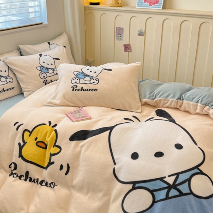 91家纺网 家纺一手货源 找家纺 金爱家 2025新款正版三丽鸥授权大版卡通平网数码印花加厚高克重牛奶绒系列四件套-第二批 绒R酷酷狗