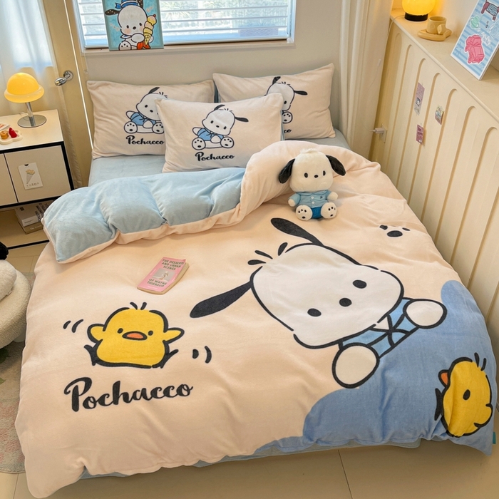 金爱家 2025新款正版三丽鸥授权大版卡通平网数码印花加厚高克重牛奶绒系列四件套-第二批 绒R酷酷狗