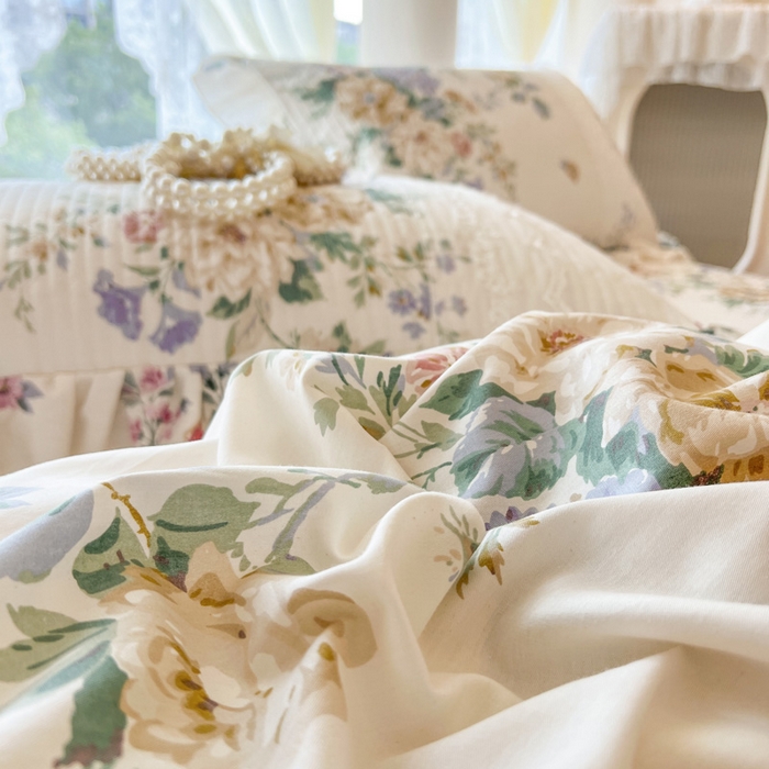 91家纺网 家纺一手货源 找家纺 瑞宝 2025新款13372全棉印花花边床裙三件套 安娜花园