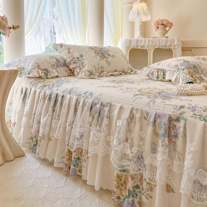 91家纺网 家纺一手货源 找家纺 瑞宝 2025新款13372全棉印花花边床裙三件套 安娜花园