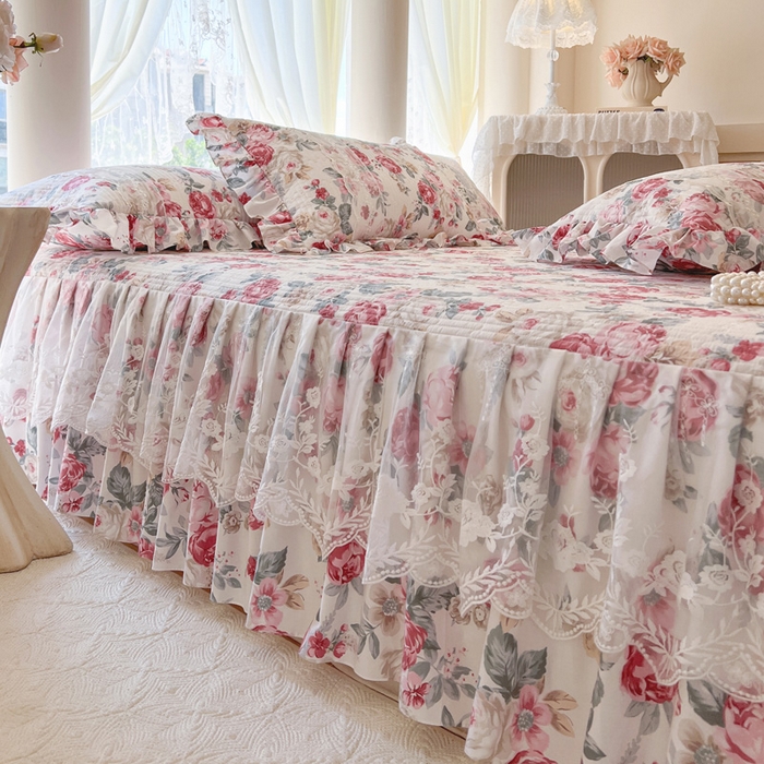 91家纺网 家纺一手货源 找家纺 瑞宝 2025新款13372全棉印花花边床裙三件套 繁花似锦