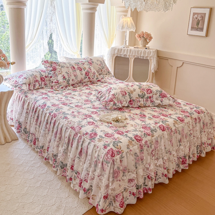 91家纺网 家纺一手货源 找家纺 瑞宝 2025新款13372全棉印花花边床裙三件套 繁花似锦