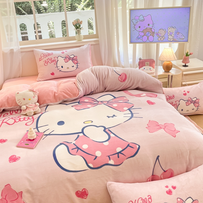 91家纺网 家纺一手货源 找家纺 （总）金爱家 2025新款正版三丽鸥授权大版卡通平网数码印花加厚高克重牛奶绒系列四件套-第一批