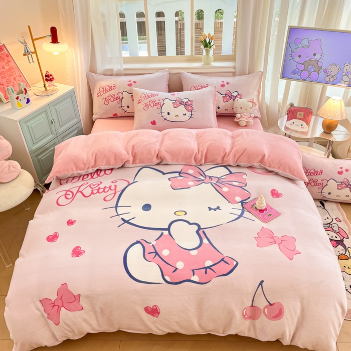 91家纺网 家纺一手货源 找家纺 （总）金爱家 2025新款正版三丽鸥授权大版卡通平网数码印花加厚高克重牛奶绒系列四件套-第一批