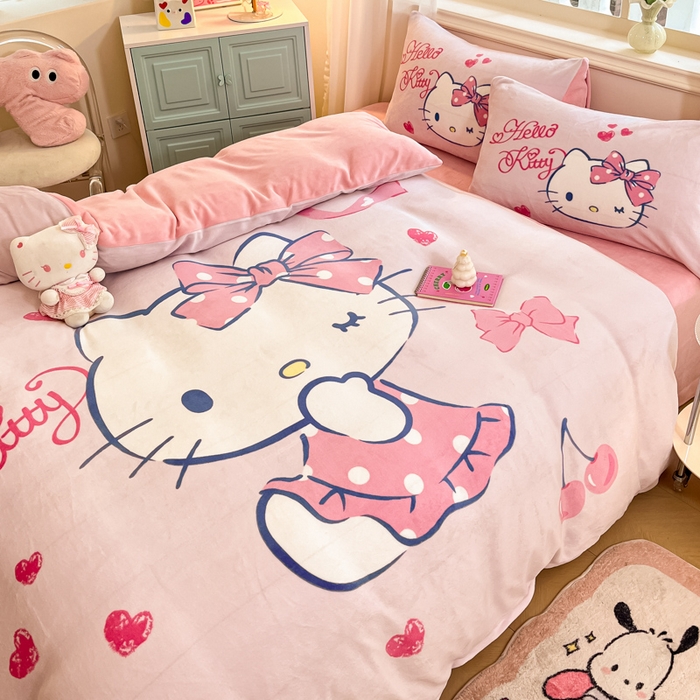 91家纺网 家纺一手货源 找家纺 （总）金爱家 2025新款正版三丽鸥授权大版卡通平网数码印花加厚高克重牛奶绒系列四件套-第一批