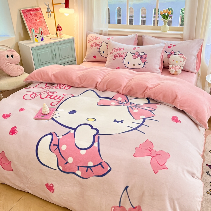 91家纺网 家纺一手货源 找家纺 （总）金爱家 2025新款正版三丽鸥授权大版卡通平网数码印花加厚高克重牛奶绒系列四件套-第一批