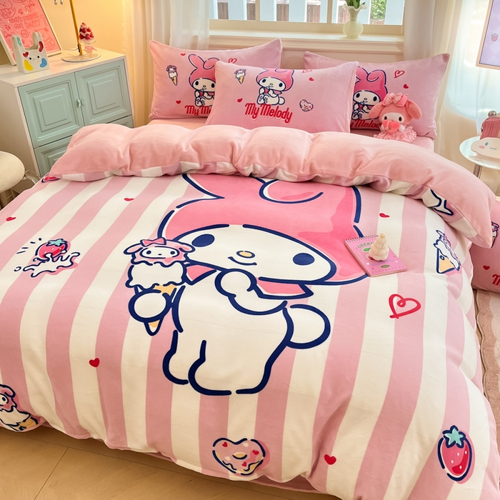 91家纺网 家纺一手货源 找家纺 （总）金爱家 2025新款正版三丽鸥授权大版卡通平网数码印花加厚高克重牛奶绒系列四件套-第一批