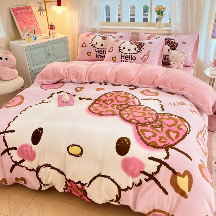 91家纺网 家纺一手货源 找家纺 （总）金爱家 2025新款正版三丽鸥授权大版卡通平网数码印花加厚高克重牛奶绒系列四件套-第一批