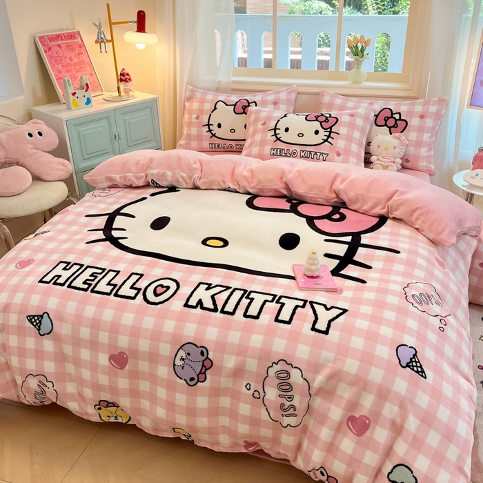 91家纺网 家纺一手货源 找家纺 （总）金爱家 2025新款正版三丽鸥授权大版卡通平网数码印花加厚高克重牛奶绒系列四件套-第一批