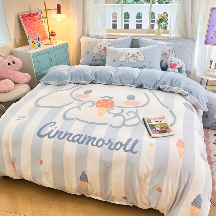 91家纺网 家纺一手货源 找家纺 （总）金爱家 2025新款正版三丽鸥授权大版卡通平网数码印花加厚高克重牛奶绒系列四件套-第一批