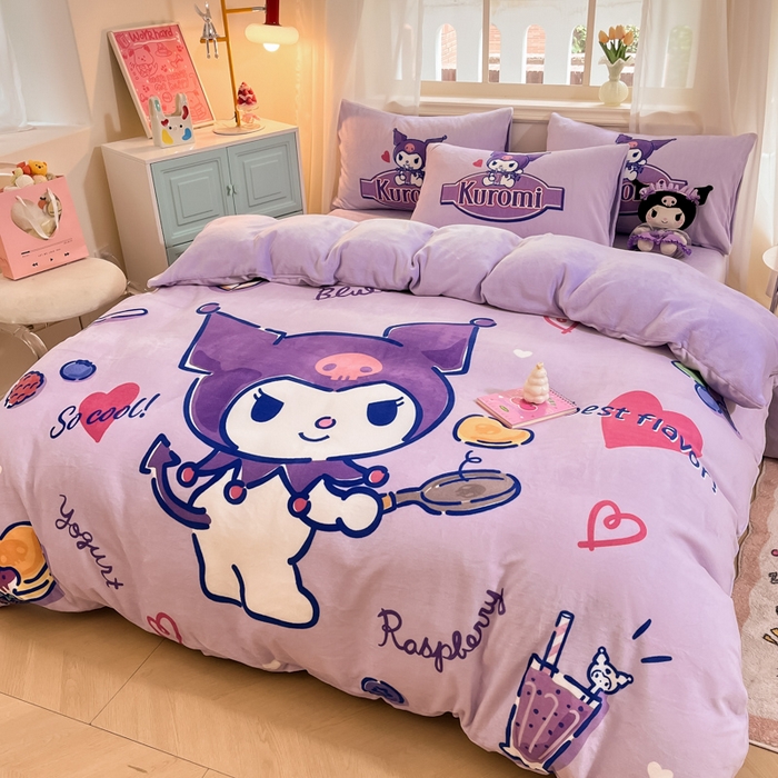 91家纺网 家纺一手货源 找家纺 （总）金爱家 2025新款正版三丽鸥授权大版卡通平网数码印花加厚高克重牛奶绒系列四件套-第一批