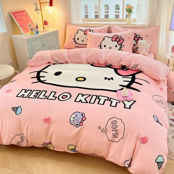 91家纺网 家纺一手货源 找家纺 （总）金爱家 2025新款正版三丽鸥授权大版卡通平网数码印花加厚高克重牛奶绒系列四件套-第一批