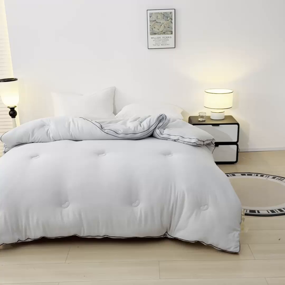 91家纺网 家纺一手货源 找家纺 秋泽家纺 2025新款皱皱纱提花子母被被子被芯 浅灰