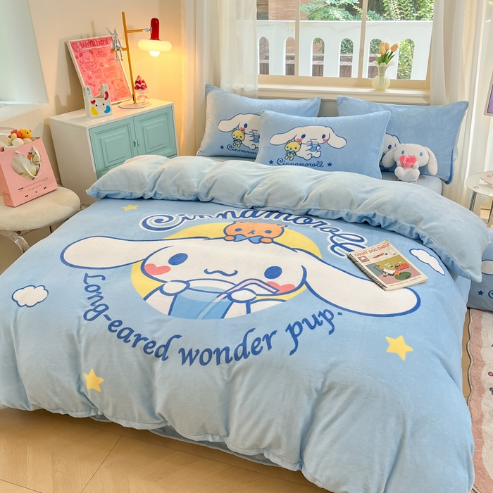 91家纺网 家纺一手货源 找家纺 （总）金爱家 2025新款正版三丽鸥授权大版卡通平网数码印花加厚高克重牛奶绒系列四件套-第一批