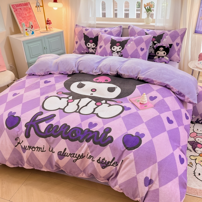 91家纺网 家纺一手货源 找家纺 （总）金爱家 2025新款正版三丽鸥授权大版卡通平网数码印花加厚高克重牛奶绒系列四件套-第一批