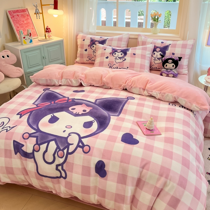 91家纺网 家纺一手货源 找家纺 （总）金爱家 2025新款正版三丽鸥授权大版卡通平网数码印花加厚高克重牛奶绒系列四件套-第一批