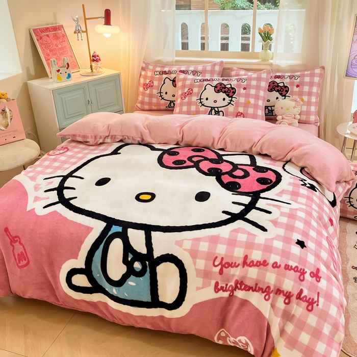 91家纺网 家纺一手货源 找家纺 （总）金爱家 2025新款正版三丽鸥授权大版卡通平网数码印花加厚高克重牛奶绒系列四件套-第一批