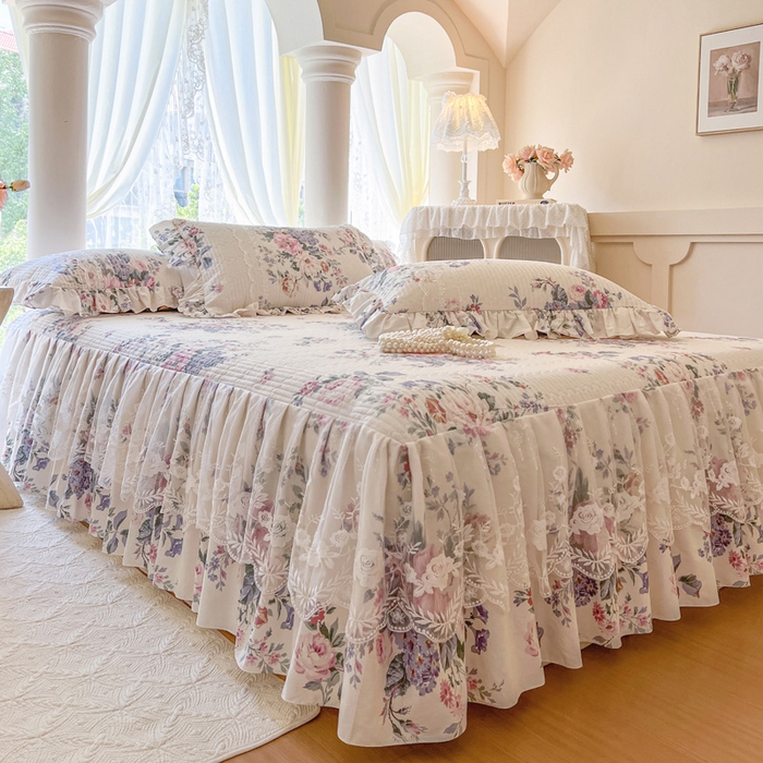 91家纺网 家纺一手货源 找家纺 瑞宝 2025新款13372全棉印花花边床裙三件套 素雅