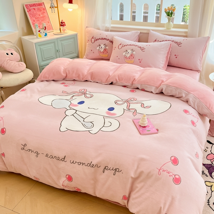 91家纺网 家纺一手货源 找家纺 （总）金爱家 2025新款正版三丽鸥授权大版卡通平网数码印花加厚高克重牛奶绒系列四件套-第一批