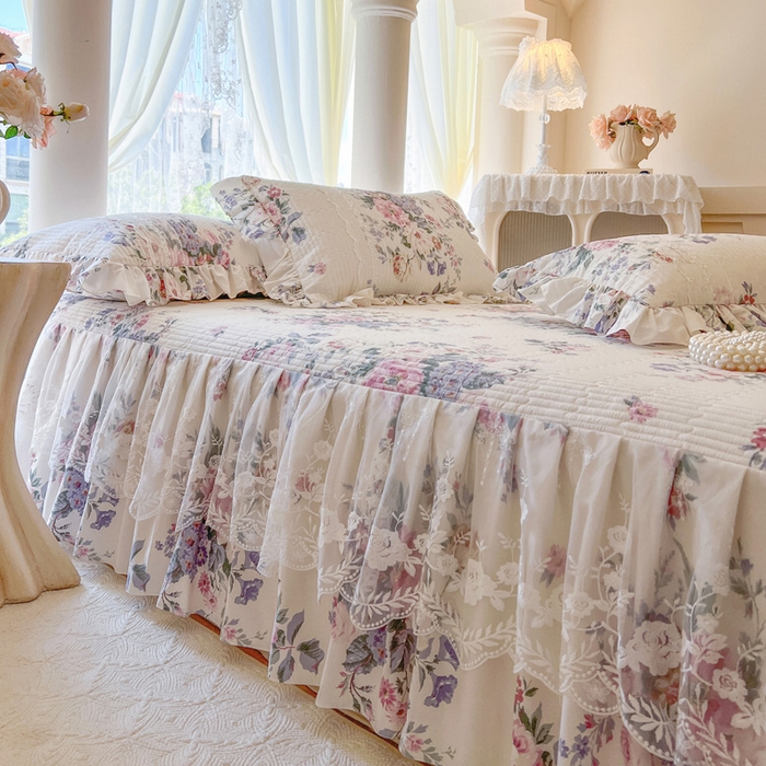 91家纺网 家纺一手货源 找家纺 瑞宝 2025新款13372全棉印花花边床裙三件套 素雅