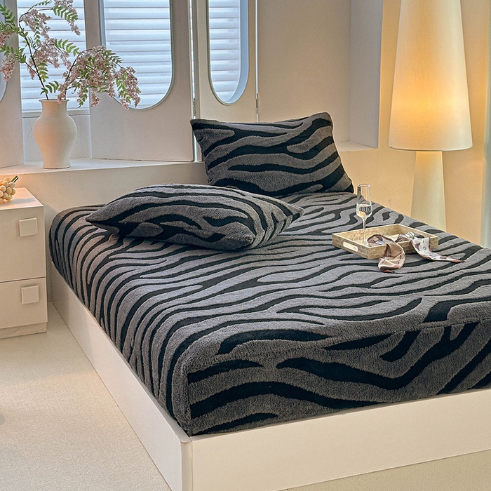 91家纺网 家纺一手货源 找家纺 温宁家纺 2025新款斑马纹床笠 床笠-斑马纹复古灰