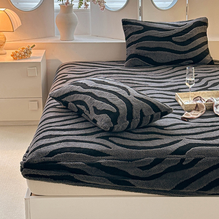 91家纺网 家纺一手货源 找家纺 温宁家纺 2025新款斑马纹床笠 床笠-斑马纹复古灰