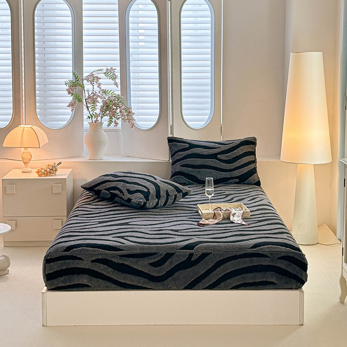 91家纺网 家纺一手货源 找家纺 温宁家纺 2025新款斑马纹床笠 床笠-斑马纹复古灰