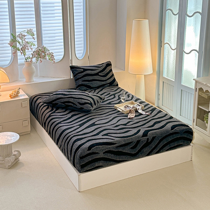 91家纺网 家纺一手货源 找家纺 温宁家纺 2025新款斑马纹床笠 床笠-斑马纹复古灰