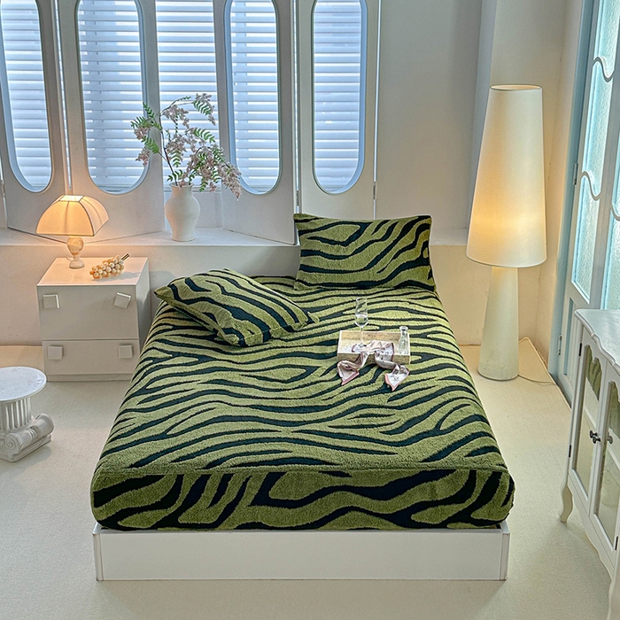 温宁家纺 2025新款斑马纹床笠 床笠-斑马纹军绿