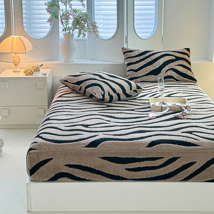 91家纺网 家纺一手货源 找家纺 温宁家纺 2025新款斑马纹床笠 床笠-斑马纹咖色