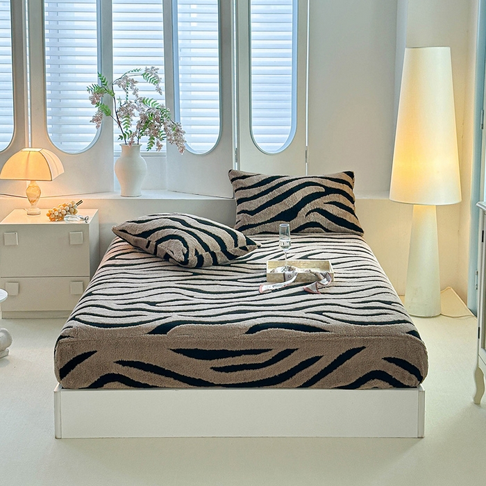 91家纺网 家纺一手货源 找家纺 温宁家纺 2025新款斑马纹床笠 床笠-斑马纹咖色