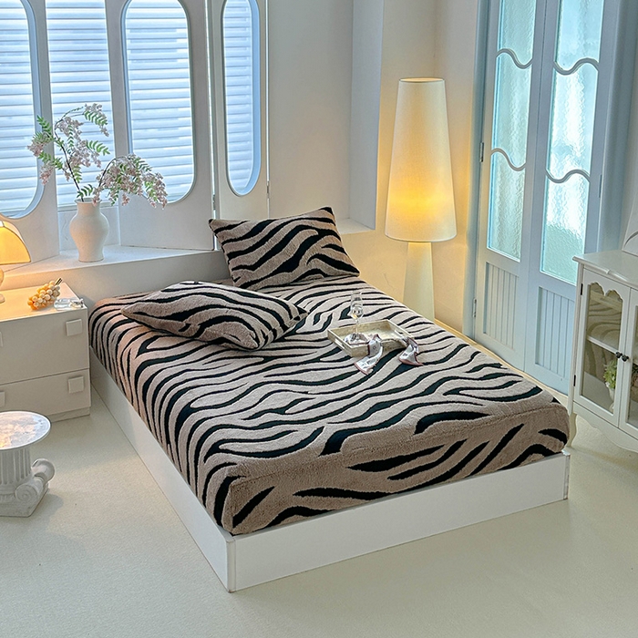 91家纺网 家纺一手货源 找家纺 温宁家纺 2025新款斑马纹床笠 床笠-斑马纹咖色