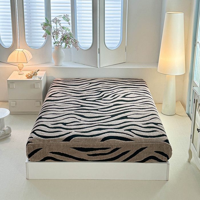 91家纺网 家纺一手货源 找家纺 温宁家纺 2025新款斑马纹床笠 床笠-斑马纹咖色