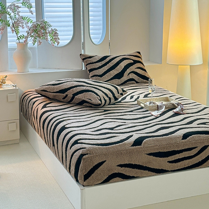 91家纺网 家纺一手货源 找家纺 温宁家纺 2025新款斑马纹床笠 床笠-斑马纹咖色