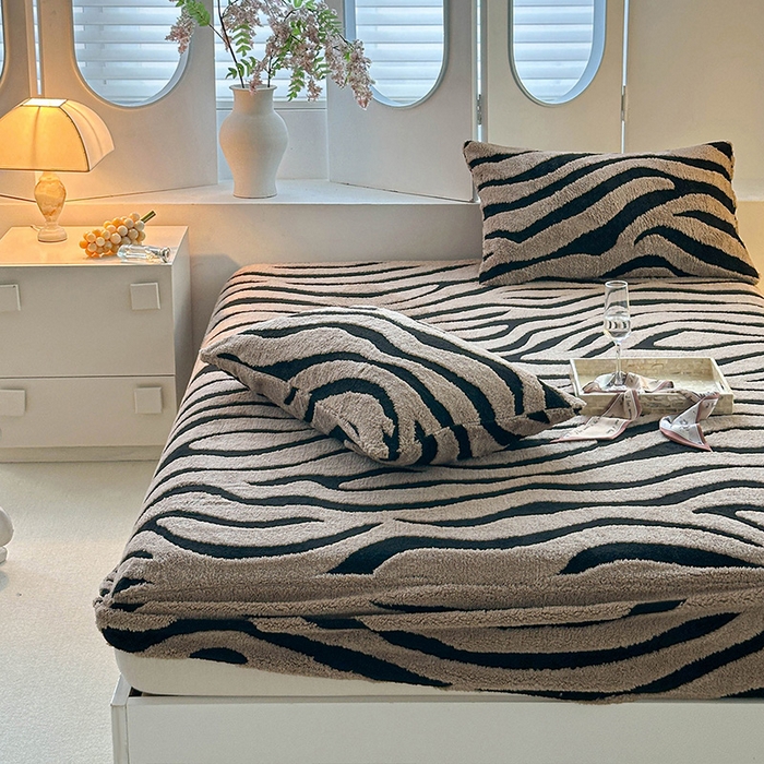 91家纺网 家纺一手货源 找家纺 温宁家纺 2025新款斑马纹床笠 床笠-斑马纹咖色