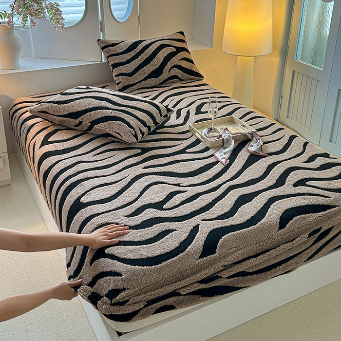 91家纺网 家纺一手货源 找家纺 温宁家纺 2025新款斑马纹床笠 床笠-斑马纹咖色