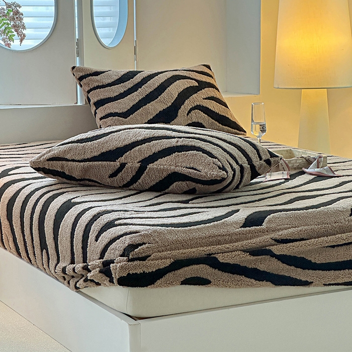 91家纺网 家纺一手货源 找家纺 温宁家纺 2025新款斑马纹床笠 床笠-斑马纹咖色