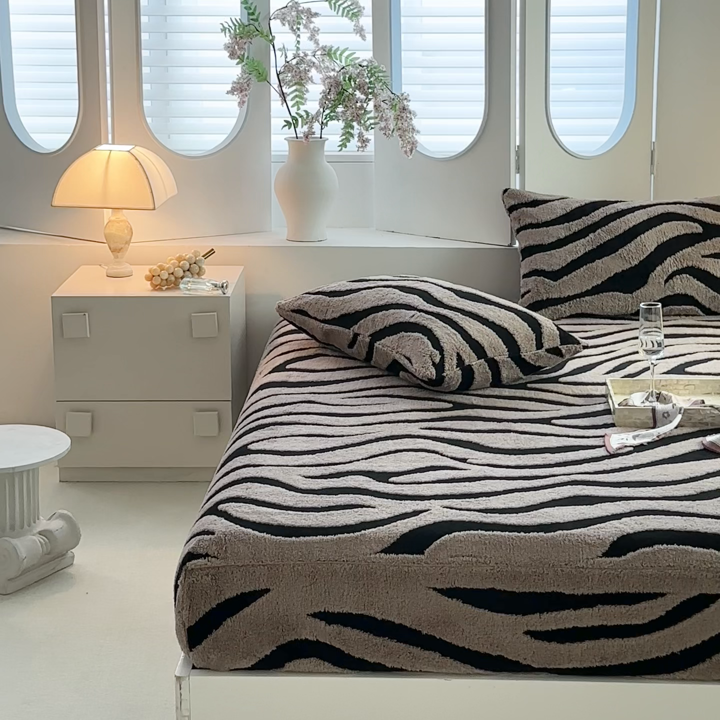 91家纺网 家纺一手货源 找家纺 温宁家纺 2025新款斑马纹床笠 床笠-斑马纹咖色