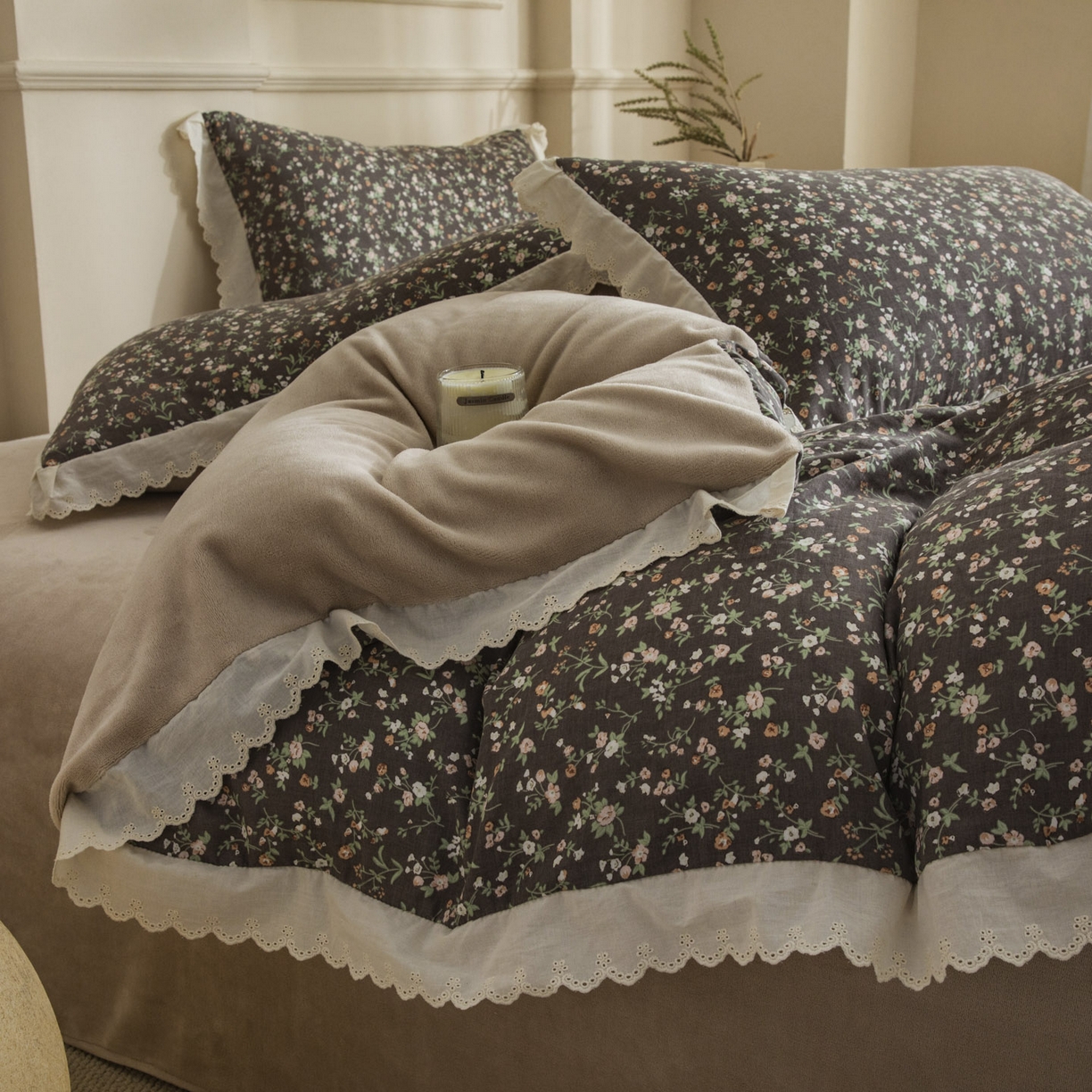 91家纺网 家纺一手货源 找家纺 （总）大境 2025秋冬新款A类全棉双层纱棉加牛奶绒四件套韩版公主风