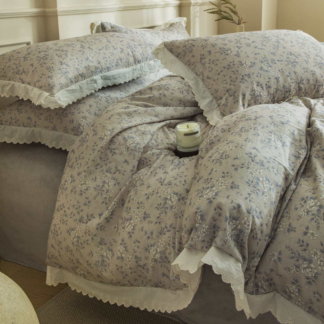 91家纺网 家纺一手货源 找家纺 大境 2025秋冬新款A类全棉双层纱棉加牛奶绒四件套韩版公主风 秋屿