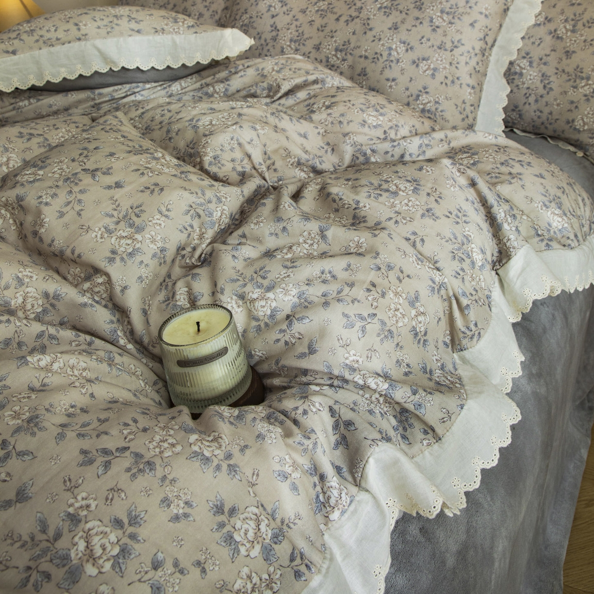 91家纺网 家纺一手货源 找家纺 大境 2025秋冬新款A类全棉双层纱棉加牛奶绒四件套韩版公主风 秋屿